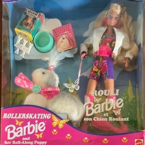 Roller Skating Barbie Doll and her Roll Along Puppy Foreign Addition Rare NRFB